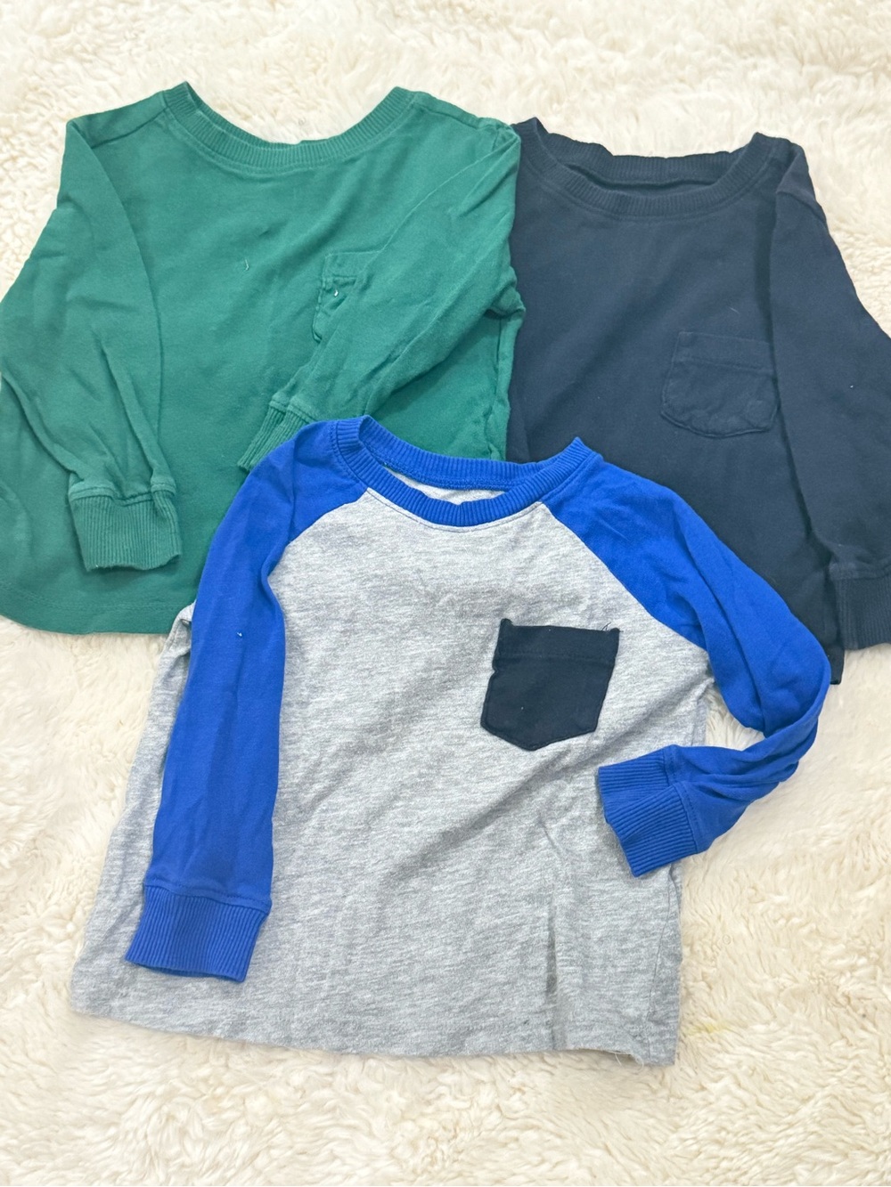 The Children's Place Long-Sleeve Pocket Tees - Green, Navy, Blue & Gray